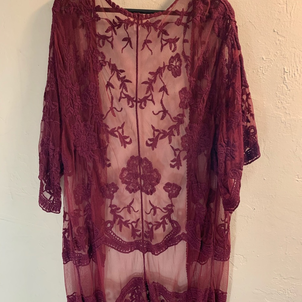 Burgundy Lace Kimono